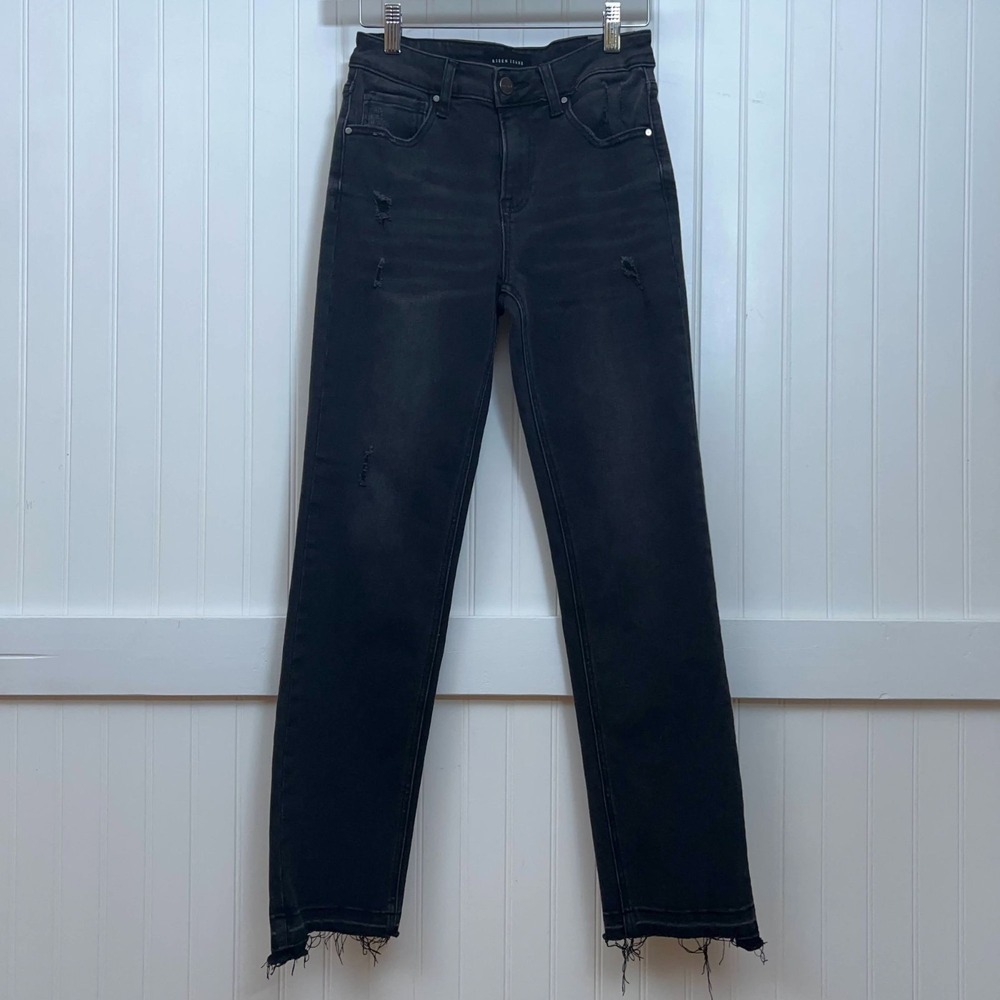 Risen Jeans Gothic Skate Women Black Distressed High Rise Straight Ankle Raw Hem